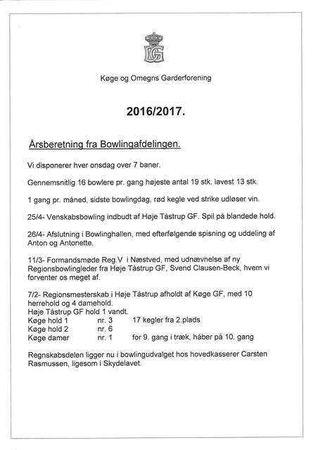 Bowlingafdelingen beretning 2017